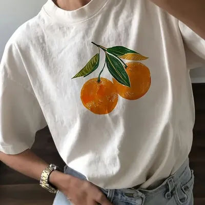 T-shirt à manches courtes en coton imprimé orange pour femmes, haut graphique décontracté, haut esthétique, vêtements d'été, nouveau, mode