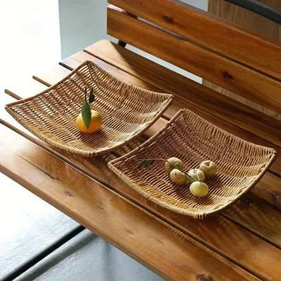 Panier de rangement en rotin tissé à la main, plateau en osier, panier de pique-nique, assiette de nourriture pour pain, gâteau aux fruits, boîte d'articles divers