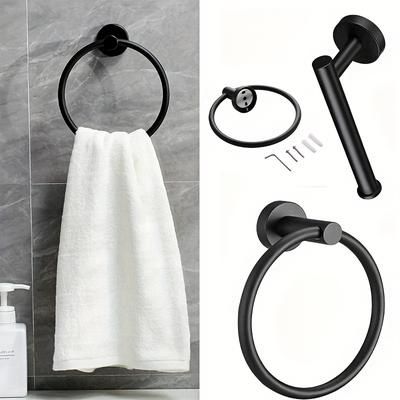TEMU Towel Ring And Toilet Roll Holder Bathroom Accessories Set Stainless Steel Black