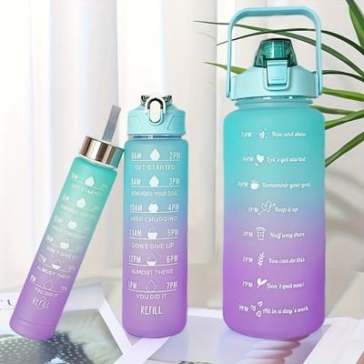 TEMU 3pcs Gradient Sports Water Bottles With Time Stamp, Large Capacity, Portable Design, Leak-proof, Bpa-free, Pc Material, Ideal For Gym, Outdoor Activities & Summer Hydratio
