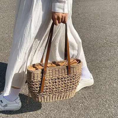 Casual Rattan grande capacità Shopping Tote Designer Wicker Woven Women Handbags Summer Beach Straw