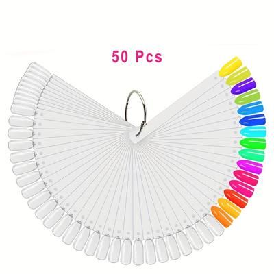 TEMU 50/100/200pcs Nail Sample Stick With Ring Tip Acrylic Transparent Fan-shaped Display Suitable For Nail Polish Practice Nail Art Tool Kit Set
