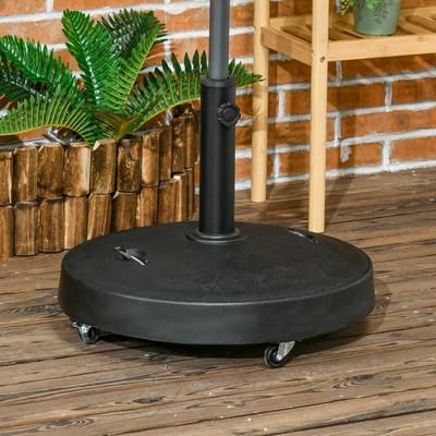 TEMU Outsunny 23.5kg Black Resin Garden Parasol Base With Wheels And Retractable Handles, Round Outdoor Market Umbrella Stand Weight For Poles Of Φ38mm To Φ48mm