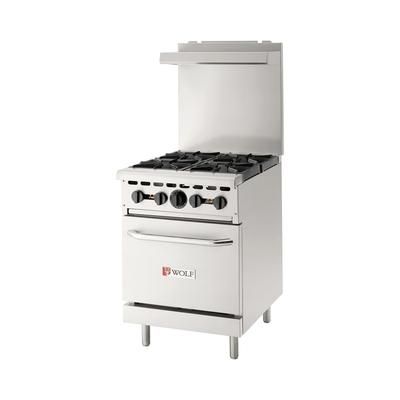 Wolf 24" 4 Burner Commercial Gas Range - Standard Oven, Stainless Steel, Natural Gas, WX24-4BN