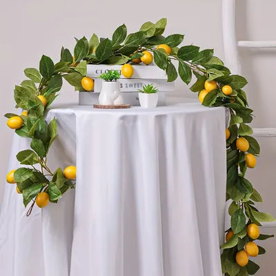 Couronne de citron artificielle avec plantes vertes, couverture murale de porte de maison, décoration de table à manger pour fête de mariage et de vacances