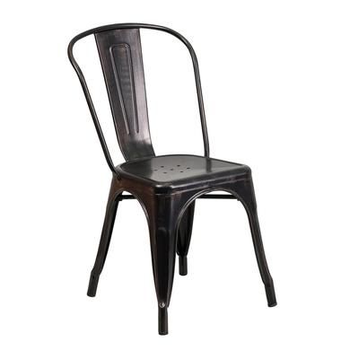 MoTak M118 Stackable Side Chair w/ Vertical Slat Back - Black Antique Gold Powder Coated Steel, Indoor/Outdoor