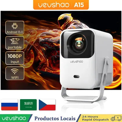 Vevshao A15 Smart Projector Portable Android 13 Projector Dual WiFi Auto Keystone Focus Pocket Beamer Home Meeting Video Cinema