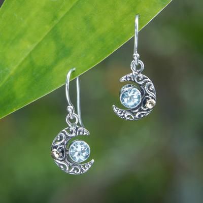 '1-Carat Faceted Blue Topaz Dangle Earrings with Gold Accents'
