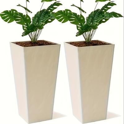 TEMU A Collection Of 2 Sizable Plastic Planters, Featuring A V-shaped Tall Design And A Contemporary Square Style, Enhancing Indoor And Outdoor Gardening - An Option For Plants, Trees, And .