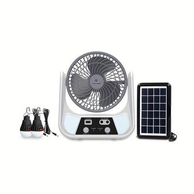 TEMU Set Of Outdoor And Home Portable Rv Fan Solar Charging Ac/ High-quality Small Fan Emergency Lighting With Outlet Bulbs
