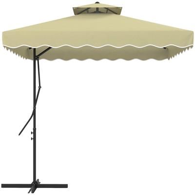 TEMU 2.5m Cantilever Parasol With , Square Double Parasol Umbrella With Ruffles And Base, Overhanging Outdoor Sun Shades, Beige