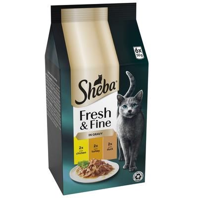 6x50g Chicken, Turkey & Duck in Gravy Fresh & Fine Mini Pouches Sheba Wet Cat Food