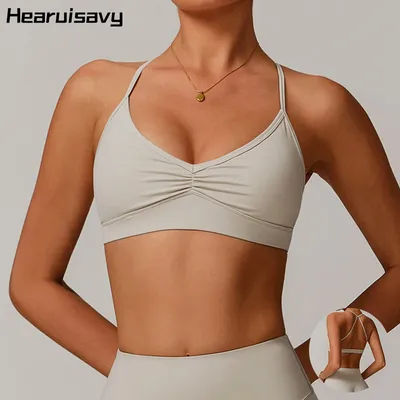 Hearuisavy Women's Scrunch Sports Bra Sexy Cross Back Brassiere Breathable Workout Bra Running Gym Top Quick-Dry Yoga Clothing