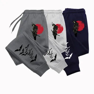 Anime Samurai Print Men's Sport Pants with Pocket Running Training Pants Fall and Winter Jogging