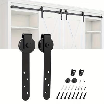 TEMU 1pair Sliding Barn Door Hardware Kits Top Mounted Hanging Rail Hanger Track Steel Closet Door Roller Rail For Single Door