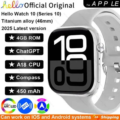2025 nouveau pour Apple Hello montre 10 46mm HD AMOLED 4G ROM GPS GPT NFC boussole horloge Bluetooth appel Smartwatch série 10 hommes femmes