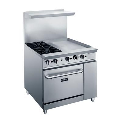 Dukers DCR36-2B24GM 36" 2 Burner Commercial Gas Range w/ Griddle - Standard Oven, Convertible, Stainless Steel, Gas Type: NG