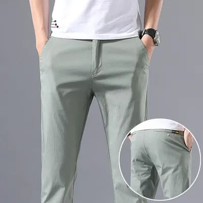 Pantalon coupe droite vert clair pour hommes, pantalon mince masculin, coupe couvertes, décontracté, affaires, socialite, mode masculine, fjClassic, offre spéciale