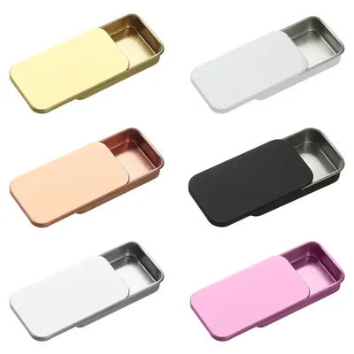 1pcs Mini Tin Box Bins Jar Rectangle Empty Box Portable Lipstick Cream Storage for Wedding Jewelry Candy Pill Cases Black Silver