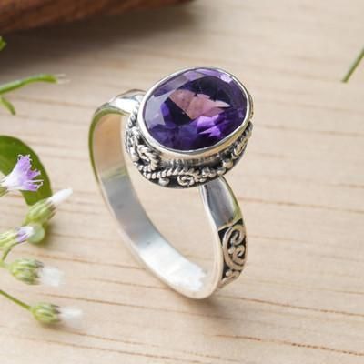 'Balinese-Inspired 2-Carat Oval Amethyst Single Stone Ring'