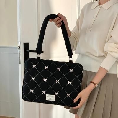 TEMU Laptop Bag Ins Korean Fashion Bow Embroidery Shoulder Bags Laptop Liner Bag Compatible With Macbook 13-14inch 15-15.6 Inch
