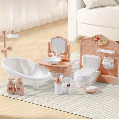 TEMU 11pcs Mini Dollhouse Bathroom Furniture Set, Mixed Colors, Perfect Dollhouse Home Decor And Playset, Exquisite Compact Bathroom Tool Kit, Essential For Dollhouses