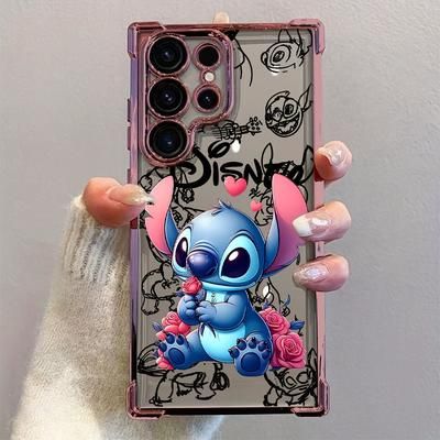 TEMU Stitch Funny Phone Case Compatible With Galaxy S25 S24 S23 S22 S21 Fe 4g 5g, Shockproof Transparent Soft Back Cover.