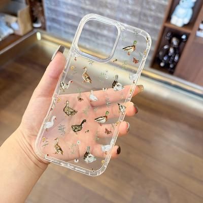 TEMU Farm Aesthetics Duck Flower Phone Case For Iphone 16 11 15 14 Pro Max Xr Plus Case Transparent Phone Cover Cute Birthday Gifts For Women For Man Farmer