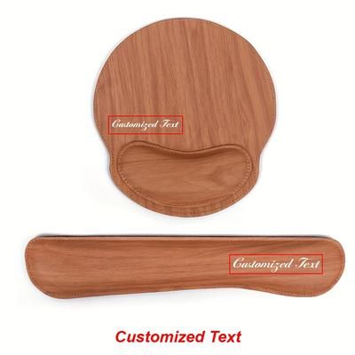 TEMU 2pcs Custom Text Ergonomic Mouse & Keyboard Pads With Leather Wrist Support, Non-slip Base, Personalized Gift For Office And - Men, Women, Dad, Colleagues,