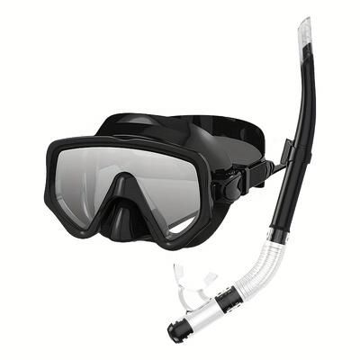 TEMU Snorkel Set Swimming Mask For Adults Tempered Glass Professional Panoramic Snorkeling Swimming Training Snorkel Kit Glasses + Snorkel