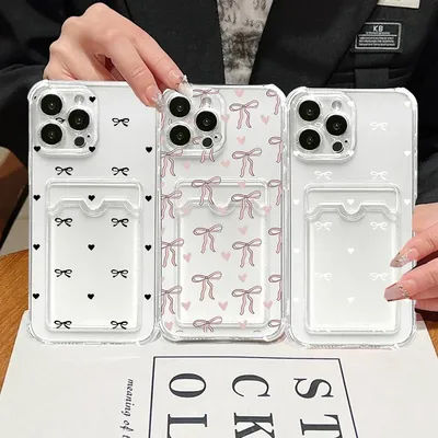 Korean Cute Bow Card Holder Wallet Case for Samsung Galaxy S24 S23 S22 S21 Ultra Plus S20 FE A56 A55 A15 A54 A53 A36 A35 A06 A26
