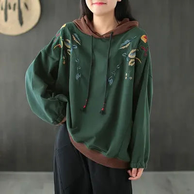 Sweats à capuche brodés marron pour femmes, vêtements à capuche pour femmes, rouge, PVD, vert, baggy, optique esthétique, tendance gothique, Emo