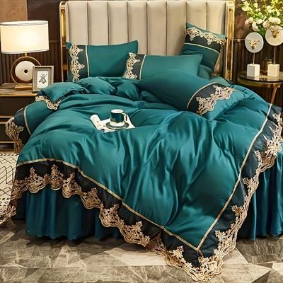 TEMU Modern Simple Solid Color Green/blue/grey/pink/white/red/purple/light Green Lace Bedding Set Quilt Cover And Pillowcase Two/three Piece Set