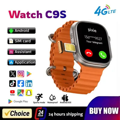 Android Smartwatch C9S 5G Network SIM Card 2.1 Inch Amoled GPS WIFI Global Call Smart Watch Men Ultra 4g SIM Card