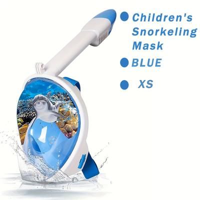 TEMU Full Face Snorkel Mask For Ages 6-14, & Leakproof With Breathing System, 180° Panoramic View, Camera Mounts, And Large Air Intake - Snorkeling