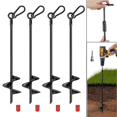 Trampoline Ground Anchor Set of 4, 40 cm Set with Rotating Aid for Tents Swings Canopie Metal Trampoline Anchor Kit Strong Wind