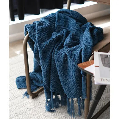 130 x170cm coperta lavorata a maglia di colore puro nordico blu senape gialla morbida nappa divano coperta tappeto decorazione della casa coperte per il tempo libero
