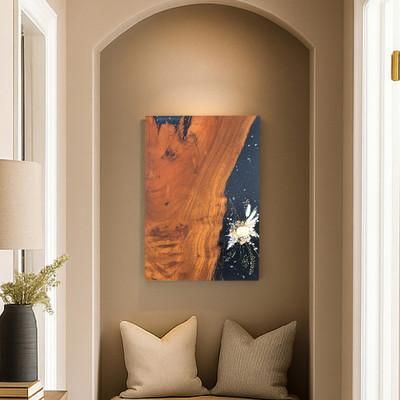 Ethereal Ember,'Modern Wood Resin Dried Flowers and Leaves Wall Art'