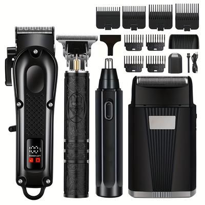 TEMU 4pcs Men's Hair Clippers Set, Beard Trimmer Kit, Cordless Electric Nose Hair Trimmer, Foil Shavers And Beard Trimmers, Barber Gift, Usb Rechargeable, Gift, Men's Gift