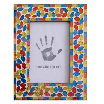 Mosaic glass photo frame, 'Diwali Muse' (4x6)