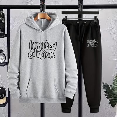 TEMU Print Men's Sweatsuits Sets, Hoodie Jogging Suit, Plush Two-piece Autumn And Winter Set, Sports Suit, Hoodie & Pants