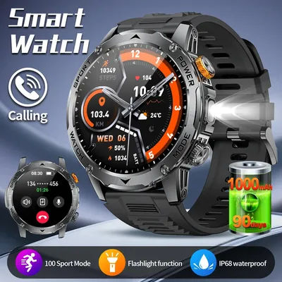 LIGE nouveau 2025 montre intelligente extérieure hommes 1000mAh grande batterie étanche Bluetooth appel sport Fitness Smartwatch lampe de poche LED
