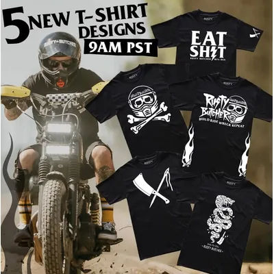 Harley Motorcycle Men's Women's Cotton T-Shirt Rust Butcher Motorcycle Vintage Ride West Coast Crew Neck Short Sleeve T-Shirt