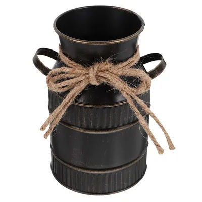 Vaso grande per fiori Vasi per bottiglie di latte retrò Secchio vintage in vimini Decorazione country in ferro nero