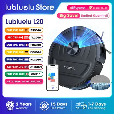 Aspirateur et vadrouille robot 5500Pa, aspirateur robot 3 en 1, cartographie intelligente Lubluelu L20, 30 Zones No-go, WiFi/App/Alexa
