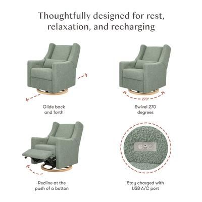 Babyletto Kiwi Electronic Glider Recliner w/ USB - Sage Teddy Loop w/ Light Wood Base