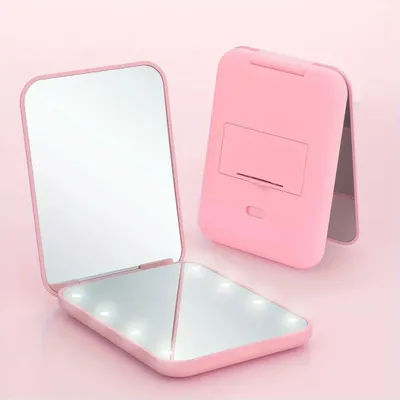 Mini Handheld Makeup Compact Folding Travel Portable With Led Light Makeup Pocket Mirror 8 Leds for Gifts