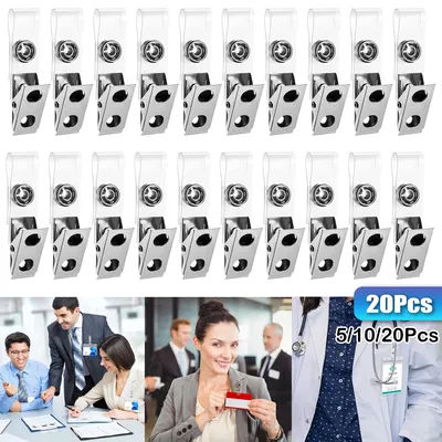 5-20Pcs Metal ID Badge Clips with Clear PVC Straps Name Badge Holders with Clip Badge Clip for Student Employee ID Badges