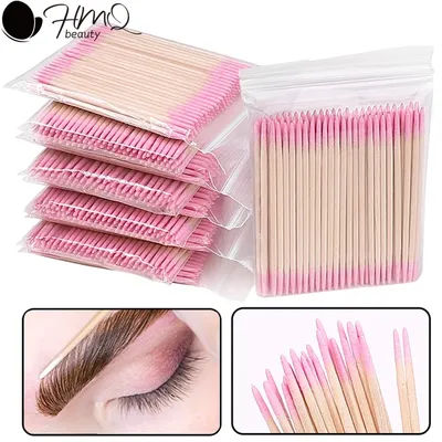 100/200/500Pcs Disposable Wooden Cotton Swabs Double Sided Tip Wood Sticks Glue Removing Makeup Tool Clean Stick Lash Accessorie