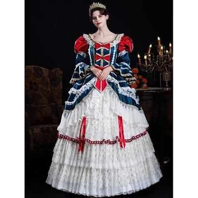 Vintage Rococò Rinascimento Maxi Vestito Normale A sbuffo Principessa Sposa Pieghettato Con Volant Principessa Girocollo Costume Per donna Halloween Carnevale Mascherata Feste Halloween Performance
